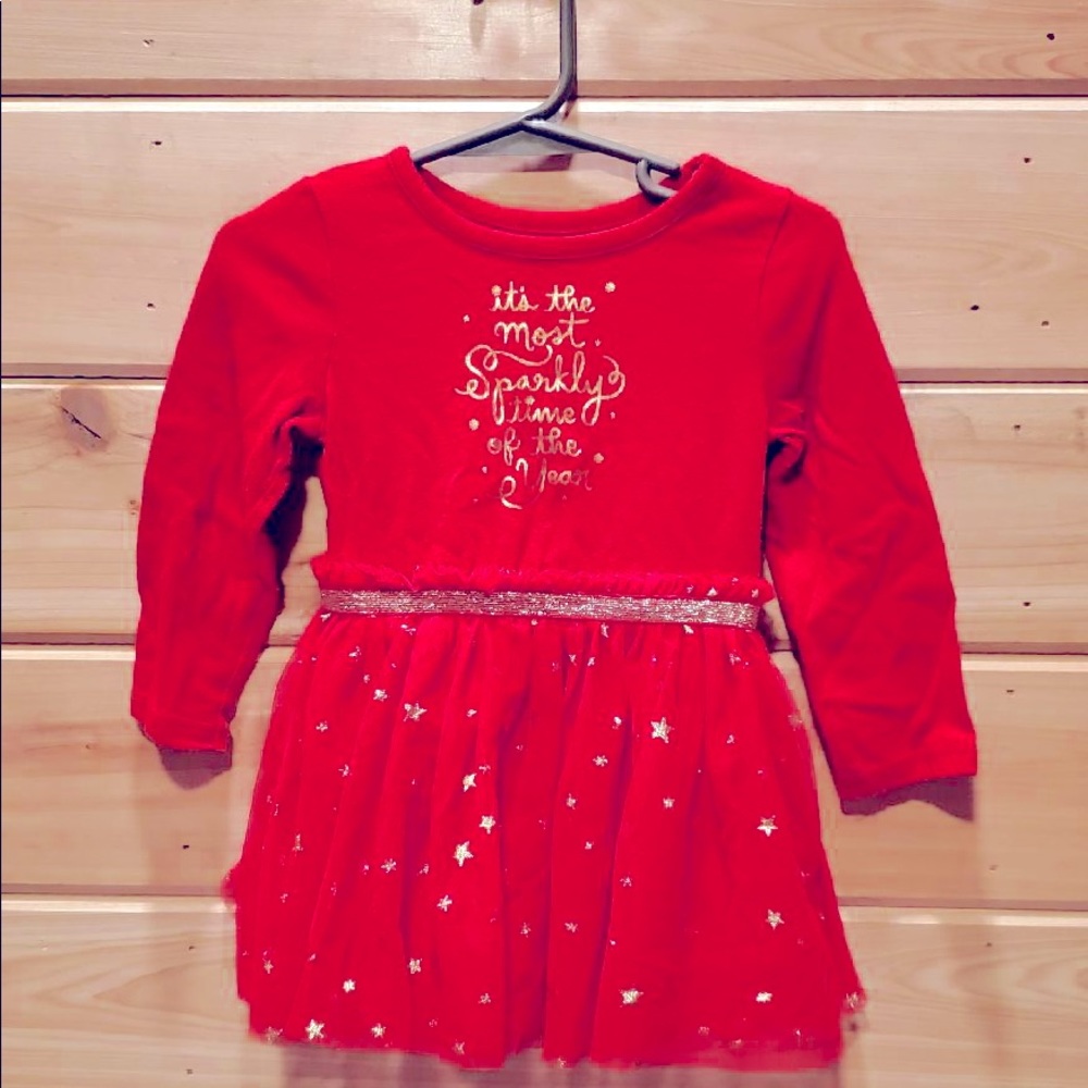 Christmas Red Sparkly Long Sleeve Dress w/ Tutu